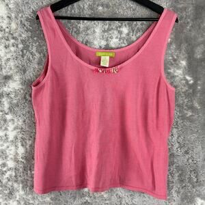 Sigrid Olsen Size XL Beaded Boat Neck Sleeveless Tank Top Pink Pullover Cotton